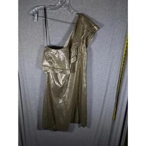 Rachel Zoe Dress Womens 8 One Shoulder Gold‎ Metallic Party Cocktail Ruffle
